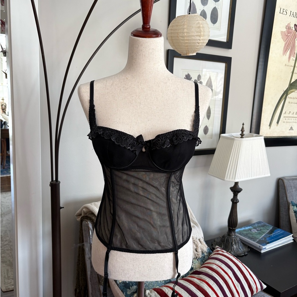 Victoria's Secret Black Sheer Lace Bustier and Panties Set